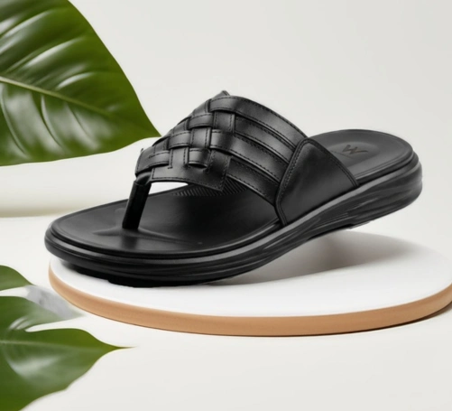 Black leather slippers collection