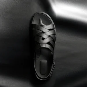 U Sole Noir Weave Cross-Strap Sandal – Matte Black