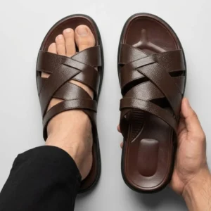 uSole Weave – Brown Crisscross Premium Leather Chappal